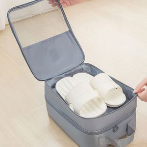Sac à chaussures de voyage en polyester imperméable à trois couches, pliable et écologique avec fermeture éclair pour le rangement et les cubes de rangement pour les sorties - Product Image 2