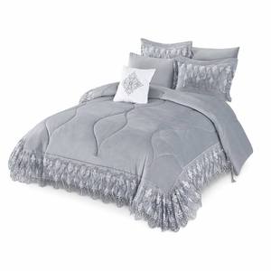 Juego de Ropa de Cama de Terciopelo de Poliéster de Lujo Ligero Personalizable al por Mayor con Ribete de Encaje, Edredón Suave y Acolchado, 200 Hilos, Diseño OEM ODM - Product Image 2