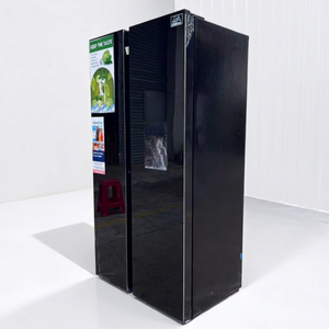 Black Glass Double Door With Water Dispenser Fresh Side-by-Side <b>Refrigerator</b> Large CapacityEnergy Saving Home <b>Refrigerator</b> - Product Image 1