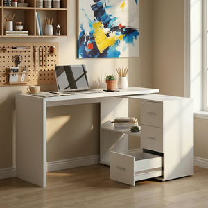 Escritorio de Computadora Moderno de Madera Blanca, Escritorio de Oficina en Forma de L Reversible con Estantes de Almacenamiento, Muebles para Oficina en <span class=keywords><strong>Casa</strong></span> - Product Image 6