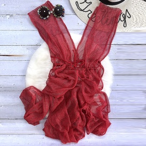 Costume da bagno in rete copri costume da bagno con scollo a v profondo costume da bagno da spiaggia BEIGE rosso da donna - Product Image 3