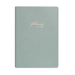 Cuaderno de escritura de cuero Morandi con tapa blanda y logotipo personalizado, planificador semanal en inglés de 2024 años, diario A5 estacionario portátil plano