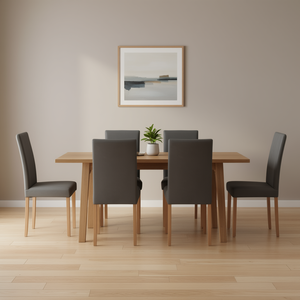 4pcs Gray <b>Faux</b> Suede <b>Leather</b> <b>Dining</b> <b>Chairs</b> Modern Design Wood Legs Comfortable Home Furniture Set - Product Image 2