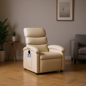 <b>Cream</b> PU Leather Recliner <b>Chair</b> Manual Operation Cushion Back Padded <b>Arms</b> Contemporary Design Living Room Furniture - Product Image 2