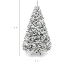 Arbre de Noël artificiel en pin pliable écologique de 180 cm, avec support métallique de haute qualité, effet neige blanche en poudre