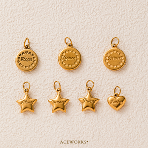 Amuletos Inspiradores |   Colgante de Acero Inoxidable con Baño de Oro PVD de 18K, Grabado con Palabras de Esperanza, Gracia y Suerte, con Forma de Corazón y Estrella, Amuletos de Afirmación - Product Image 2