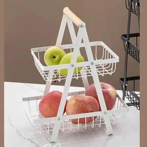 水果篮2层小吃和糕点杂物存储黑色双矩形铁丝架篮带手柄