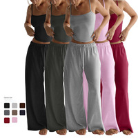 Ensemble de loungewear personnalisé pour femme, comprenant un haut court à bretelles et un pantalon large, tenue décontractée pour le sommeil et la maison, deux pièces amples de style vintage, vente en gros