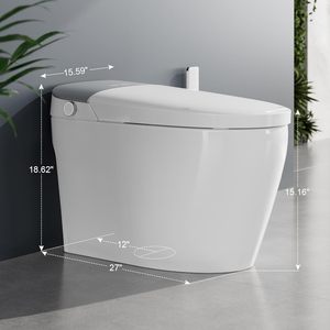 Toilette intelligente en céramique avec <span class=keywords><strong>pompe</strong></span> de chasse d'eau sans réservoir, capteur de pied automatique, siège chauffant, sécheur, lumière nocturne numérique, distributeur de mousse nettoyante - Product Image 2