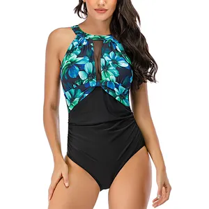 plus size swimwear well fit swimwear women sexy bikini women's printed suspender one-piece swimsuit women