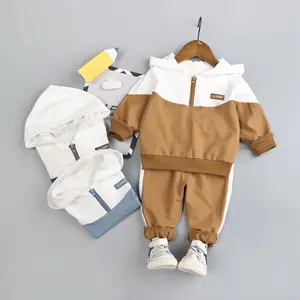 2021新款春秋2pcs婴儿服装套装儿童男童婴儿休闲连帽套头衫小学步女童童装