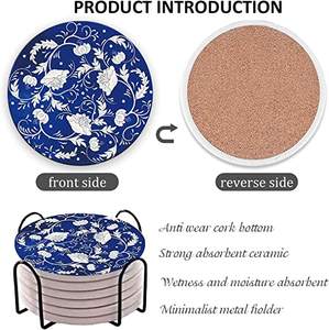 Sous-verre en céramique absorbant bleu et blanc avec support par machine d'impression UV, vente en gros - Product Image 3