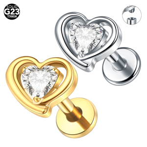 Lingchee titanio cartilagine orecchino a cuore orecchino da donna colore <span class=keywords><strong>argento</strong></span> trago elica Piercing - Product Image 1