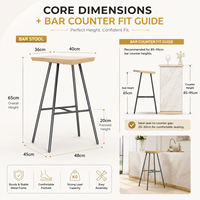 Tabouret de bar de style industriel en métal noir mat avec pieds évasés et repose-pieds, 65 cm, pour comptoir de cuisine ou pub