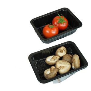 Barquette en plastique noir pour légumes verts, récipient alimentaire en PP blanc compatible micro-ondes pour champignons, idéal pour la conservation des aliments frais - Product Image 1