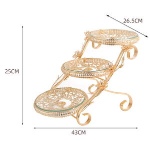 Luxury Gold Creative Food Shelf Home Hotel Dry Fruit 3 <strong>Plates</strong> Serving Crystal Glass Tray Decorative <strong>Cake</strong> Stand Fruit <strong>Plate</strong>