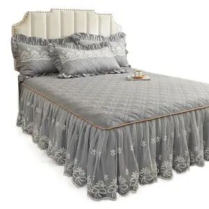 Lune de miel Textiles de maison motif végétal coton jupe de lit broderie dentelle draps couvre-lit literie jupe pour hôtel et maison