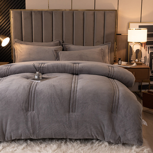 High Quality Solid Winter Quilted Fleece Bedding <strong>Set</strong> With Stitching Pattern Durable Polyester Fill Comforter For Bedroom - Product Image 2