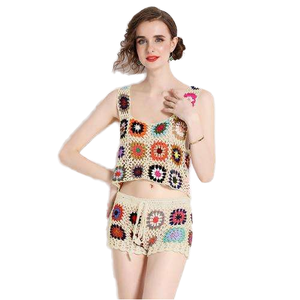 2025 yaz yeni fransız moda kadın gevşek örgü A-Line etek basit kanca çiçek delikli-out Fringe yelek doğal parti elbise - Product Image 4