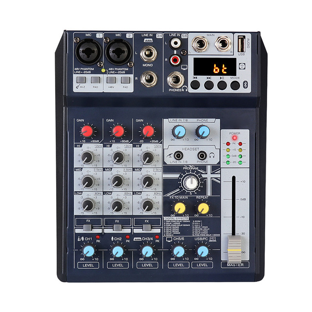 Hot Selling PRO Audio DJ Music Equipment 6CH Mini Audio Mixer for Live Streaming with USB