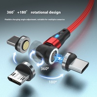 Kabel Pengisian Daya Magnetik 3 in 1 Bahan Aluminium Alloy Grosir 1M 2M 3A Pengisian Cepat 540 Derajat Kabel Usb-c Magnetik