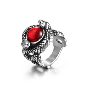 Anillo Doble de Serpiente con Engaste de Gema Negra, Joyería de Moda para Hombre SA1144 - Product Image 2