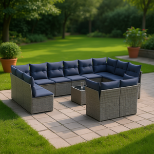 Ensemble de canapés de patio en polyrotin gris moderne avec coussins, mobilier de jardin extérieur, 10 places, design contemporain - Product Image 2