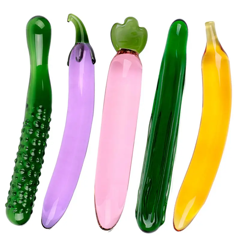 Free Custom Box - Sharing Crystal penis vaginal transparent anal plug Large Pyrex Glass Dildo Vegetable shape Vibrator