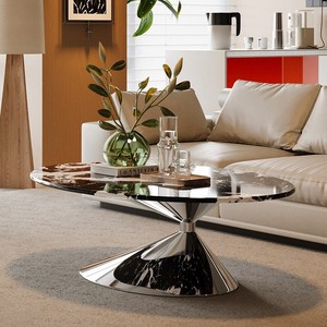 Mesa de Centro Ovalada de Diseño Italiano Moderno y Minimalista, de Mármol Natural, para Sala de Estar, Espacios Pequeños, Estilo Villa - Product Image 2
