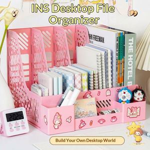 Plastic <b>File</b> Rack Multi-Layer Four-Column Frame Office Supplies Book Stand Simple Desk Filing Cabinet Desktop <b>Storage</b> <b>Box</b> - Product Image 3