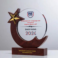 Trophées personnalisés en cristal, trophées personnalisés en bois en forme d'étoile avec base en bois