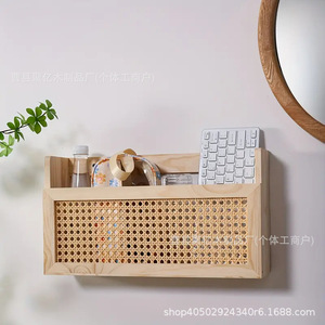 Solid Wood Woven Storage Rack Wall Mounted Natural Color Rectangle Mail <b>Key</b> <b>Organizer</b> For Living Room Entryway - Product Image 4