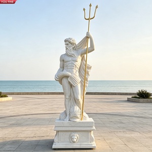 YOUFINE Estatua de Poseidón Tallada a Mano en Mármol Blanco, <span class=keywords><strong>Escultura</strong></span> del Dios Griego del Mar Neptuno con Tridente Dorado para Paisajes Costeros - Product Image 1