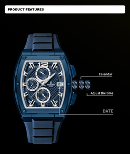 NAVIFORCE 8050 BEBEBE Montre de sport à quartz carrée en silicone bleu pour hommes Montre-bracelet chronographe étanche avec logo personnalisé bon marché - Product Image 5