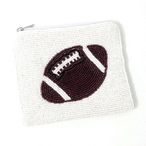 Pochette perlée de football pour le jour du match, porte-monnaie blanc, cadeau pour maman sportive, mini portefeuille zippé pour le tailgate, accessoire de boutique en gros - Product Image 1