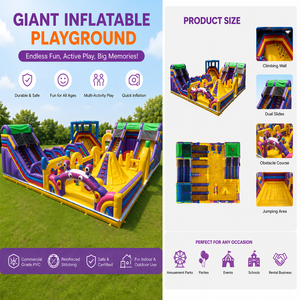 Parc de jeux gonflable commercial, grand château multi-activités avec deux toboggans, parc d'attractions extérieur, parcours d'obstacles gonflable - Product Image 5