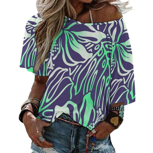 レディースルースミッドスリーブTシャツカスタムレディーストップスパシフィックアイランドアートワンショルダーブラウスポリネシア部族デザイン女性ブラウス - Product Image 4