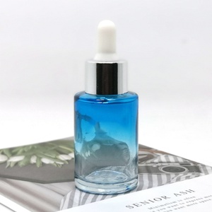 Luxury <b>Empty</b> Cylinder 30ml Ombre Gradient Black Flat Shoulder Cosmetic Facial Glass Serum <b>Bottle</b> Screen Printed Custom Color - Product Image 3