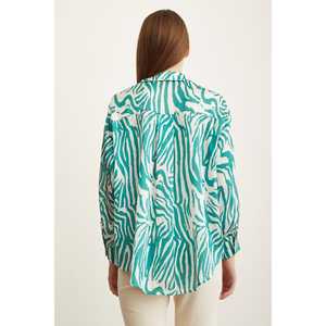 Camisa de Satén con Estampado de Cebra para Mujer, Verde, con Botones, Blusa Informal para Uso Diario - Product Image 3