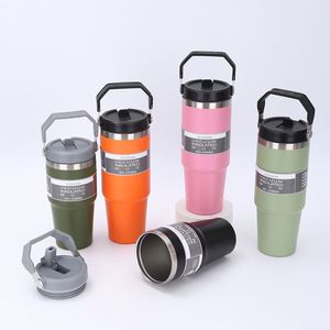 Vaso Térmico Portátil de Acero Inoxidable con Asa para Coche, 20oz/30oz, para Bebidas Frías y Calientes, con Pajita, para Exteriores - Product Image 3