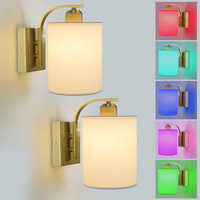 Applique Murale Moderne Décorative LED, Veilleuse Dimmable, Abat-jour en Tissu Doré pour Salon et Chambre à Coucher, Lampe Murale Rechargeable