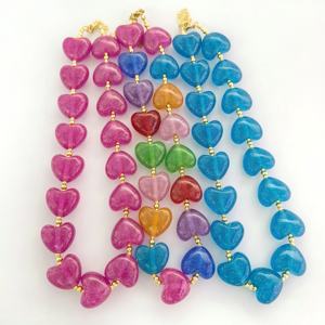 Kalung hati cinta multilapis Recy warna-warni mode baru kalung emas kristal Choker manik-manik wanita mewah pesta hadiah perhiasan grosir - Product Image 1