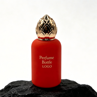 Flacon de parfum en velours premium 50 ml 100 ml rouge rose, design luxueux personnalisé, flacon de parfum avec bouchon en alliage de zinc en forme de couronne