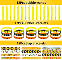 Coffret Cadeau Fête d'Anniversaire Thème Construction : Bracelets Excavatrice, Pailles, Baguettes à Bulles, Porte-clés, Autocollants, Mini Véhicules Jouets