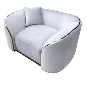 Luxury Modern Velvet Armchair Living Room Furniture <b>Gold</b> Stainless Steel Metal Trim Accent <b>Sofa</b> Chair with Pillow - Product Image 1