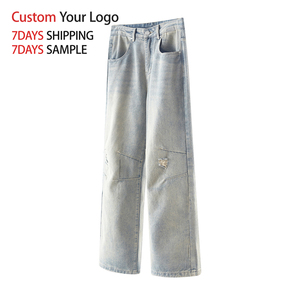 Jean en denim streetwear personnalisé de haute qualité, coupe large, délavé clair, avec logo de designer, coupe droite, style baggy pour homme, vente en gros - Product Image 2