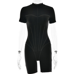Sexy Tight Bodysuit Short Sleeve High Neck Zipper Women's Base Layer Medium Thickness High Elasticity Polyester <b>Wetsuit</b> - Product Image 5