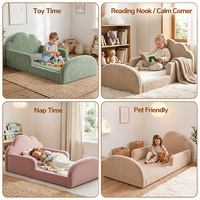 Lit de sol en mousse pour tout-petits en tissu Teddy OEKO-TEX avec pare-chocs de sécurité, lit pour enfants pliable à profil bas et rembourré