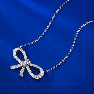 قلادة جديدة بشريط فيونكة من الفضة ، قلادة نسائية كلاسيكية بسيطة وعصرية ، قلادة ماسية بالكامل - Product Image 5