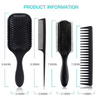 Ensemble de 4 brosses à cheveux démêlantes et de peignes Logo personnalisé Peigne à coussin d'air noir Ensemble de brosses à cheveux de massage